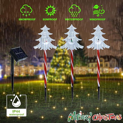 Solar Christmas Pathway Lights Outdoor Decorations, 8 Modes Multicolored Tree Candy Lights, Waterproof Solar Christmas Stake Lights for Yard Walkway Lawn Porch Holiday Decor（3PC）