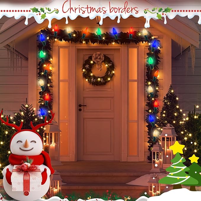 C9 Vintage Incandescent Christmas Lights Outdoor, 25Ft Christmas Tree Lights with 26 Colorful 7W Incandescent Bulbs(1 Spare), Xmas Lights Outdoor for Tree/Garden/Yard/Holiday Decor, Green Wire
