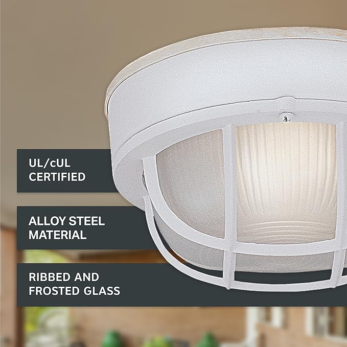 Designers Fountain Outdoor Ceiling Light, 7 Inch Oval Bulkhead Lighting Fixture with Cage Guard, Porch or Patio | Lumora