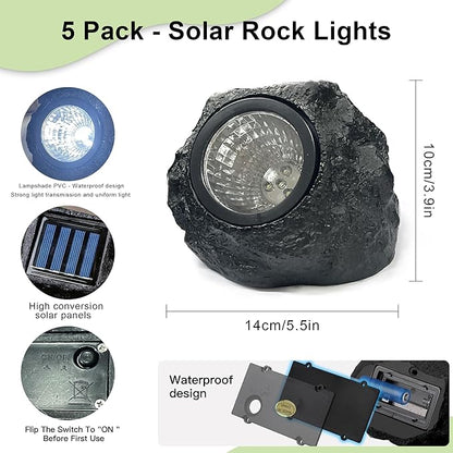 LIYAOLI Solar Rock Landscape Lights - 5 Pack Waterproof IP65 Fake Stone Solar Lights for Garden Pathways | Outdoor Ground Lighting with Auto On/Off & White LEDs