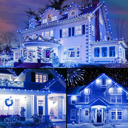 Minetom 100 Feet Led Christmas Lights,Blue White C9 Christmas String Lights Outdoor, 100 Strawberry Bulbs Connectable UL Certified for Indoor Outdoor Roofline Patio Holiday Party Backyard Xmas Decor