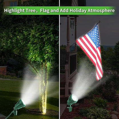 LED Christmas Spotlight Outdoor Plug in, 800LM Waterproof Flood Lights with 5 Extra Lenses (Red Green Blue Purple Orange), 5000K Landscape Light for Yard, Flag, Holiday Decor, ETL Listed, 2 Pack