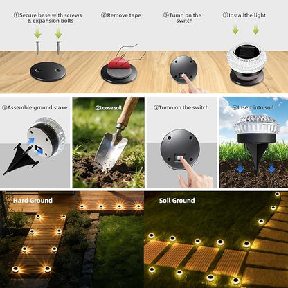 Solar Deck Lights Outdoor - IP67 Waterproof Dock Lights Solar Powered, 12PK Solar Driveway Lights Outdoor Step Lights for Sidewalk Garden Pathway Yard Stair(Warm White)