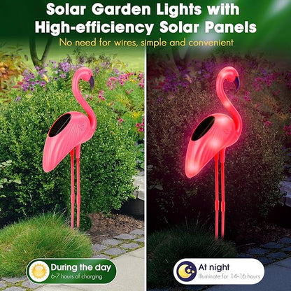 Solar Garden Lights Outdoor, Flantor Solar Flamingo Lights 4 Pack, Waterproof Outdoor Solar Powered Decor Light for Yard Lawn Garden Decor & Landscape Lighting