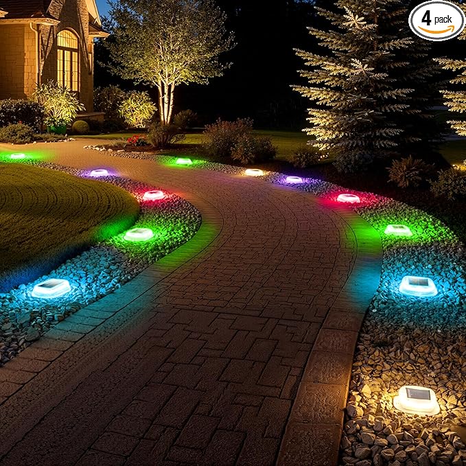 AGPTEK RGB Solar Deck Lights with Remote Control 4 Pack, One-Click Sync Group Control & 10 Light Modes & RGB | Lumora