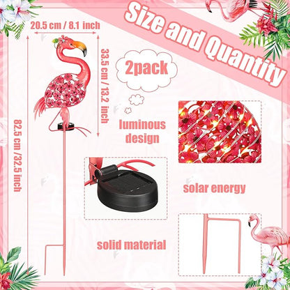 2 Pcs Flamingo Solar Lights Flamingo Yard Decorations Outdoor 32.48'' H Summer Waterproof LED Solar Lamp Pink Warm White Metal Garden Housewarming Gifts for Lawn Patio Pathway Landscaping