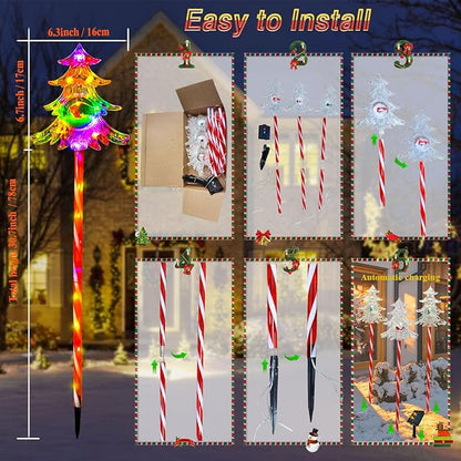 30.7'' Larger Christmas Decorations Outdoor Solar Pathway Lights, 3Packs Solar Christmas Trees with Colour 51LEDS, Xmas Tree Candy Cane Stake Lights Outside for Garden Porch Path Yard Decor
