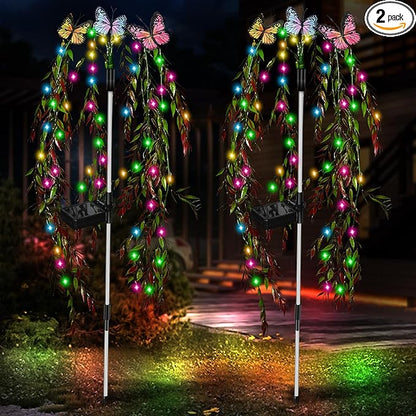 Solar Garden Lights Outdoor Decorative Waterproof, 69LED Swaying Tree Solar Lights for Outside, Butterfly Flower Lights Solar Power Yard Decor for Pathway Patio Lawn Grave Decorations