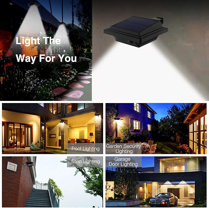 KEENZO Solar Powered Gutter Lights Waterproof Outdoor Dusk to Dawn 25 LED Deck Fence Wall Stair Step and Yard Cool/Warm White LED Eaves Garden Landscape Pathway (Cool White Light_4 PCS, Black)