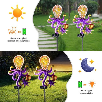 Yiosax-Solar Outdoor Lights Decorative-Yard Outdoor Decorative - Garden Stakes Octopus & Seahorse Decorative Waterproof 7 LED Light Decor Ocean Beach Theme for Lawn Path Yard Decoration Gift Idea