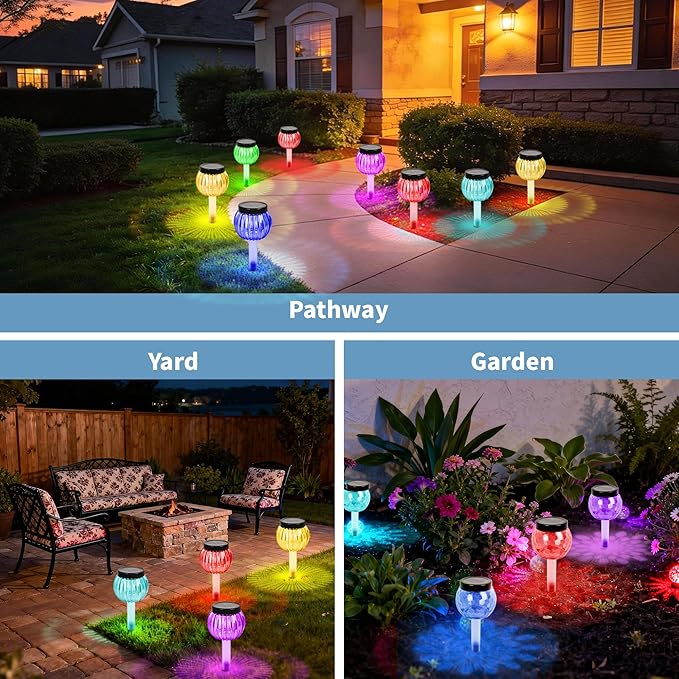 DOUBLEZHE 8Pack Solar Christmas Pathway Lights Outdoor Waterproof, Multicolor & Warm White Changing LED Outdoor Solar Lights Christmas Decorations with Auto On/Off for Garden, Yard, Patio, Walkway