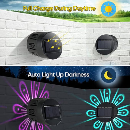 Solar Fence Lights Outdoor Decorative, Solar Deck Lights,Outside Garden Waterproof Steps Shadow Decoration Light,for Wall Patio Stair Yard Pathway Courtyard 7Colors Change 4Pack