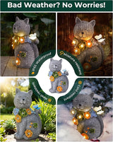 Solar Garden Statues Outdoor Decor, 6 LED Cat Flowers Butterfly Figurine Lights, Waterproof for Balcony Patio Porch | Lumora