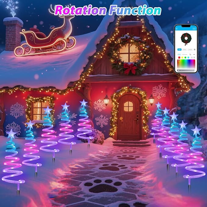 10Pack Smart Christmas Pathway Lights Outdoor with RGBW DIY Modes, APP Control Spiral Christmas Tree with Music | Lumora