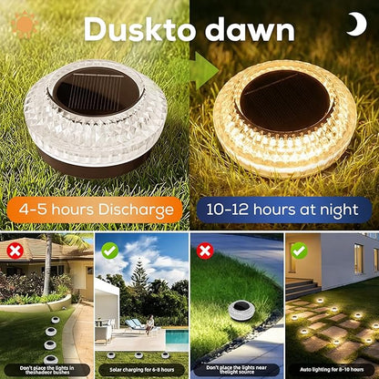 Solar Deck Lights Outdoor - IP67 Waterproof Dock Lights Solar Powered, 12PK Solar Driveway Lights Outdoor Step Lights for Sidewalk Garden Pathway Yard Stair(Warm White)