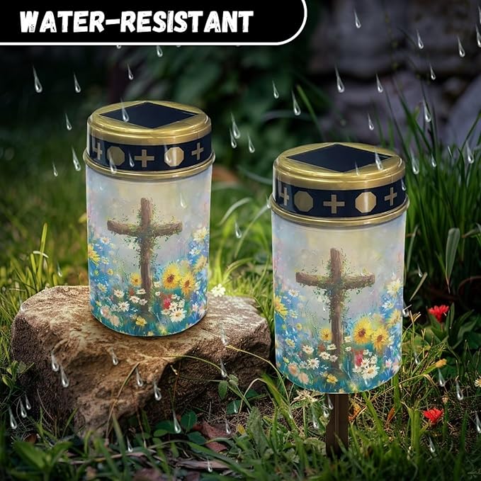 Cross Solar Garden Lights Waterproof Dustproof Installation Convenient Outdoor Garden Solar LED Lights Portable Outdoor Landscape Lights for Garden Landscape Patio Sidewalk
