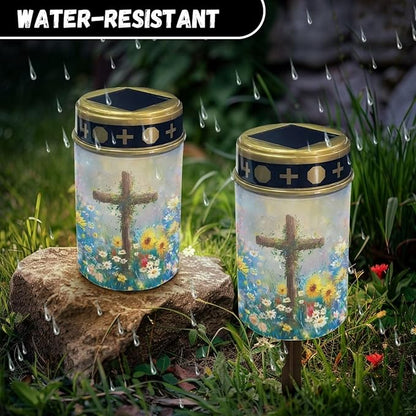 Cross Solar Garden Lights Waterproof Dustproof Installation Convenient Outdoor Garden Solar LED Lights Portable Outdoor Landscape Lights for Garden Landscape Patio Sidewalk