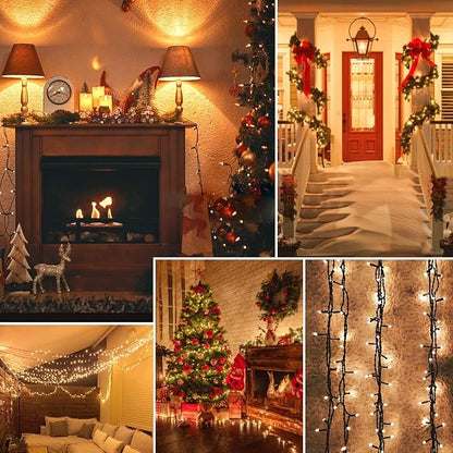 BHCLIGHT Extra-Long Connectable 99FT 240LED Christmas String Lights Outdoor/Indoor, Timer & Memory & 8 Modes, Warm White String Lights Waterproof Green Wire Tree Lights for Xmas Holiday Yard Party