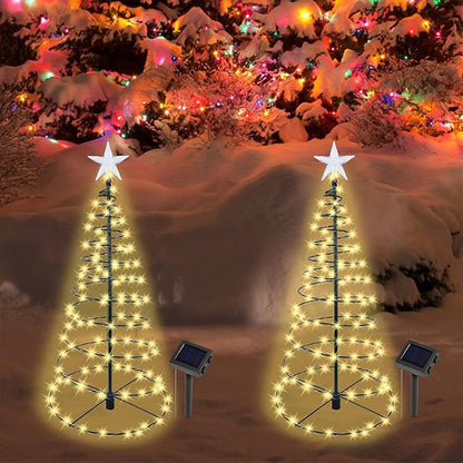 Dynaming 2 Pack 26" Solar Spiral Trees with Warm White Lights, Light Up Xmas Metal Pathway Markers, Gift for Mom, Auto On/Off & Waterproof Lights for Outdoor Winter Patio Yard Walkway Driveway