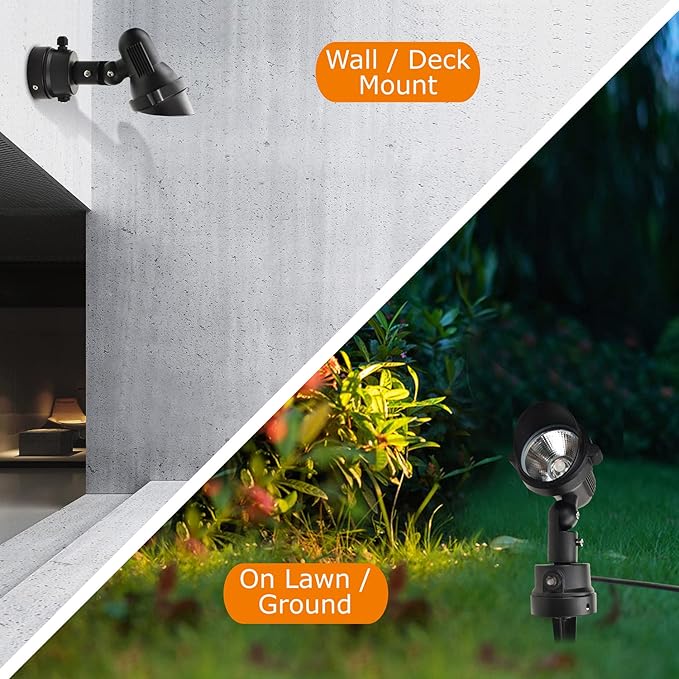 GBS9912 Outdoor LED Spotlight with Photocell Sensor, 120V 12W 5000K Daylight White, Photocell Enabled, 3 FT Cord with Plug in Outdoor Lighting, Black