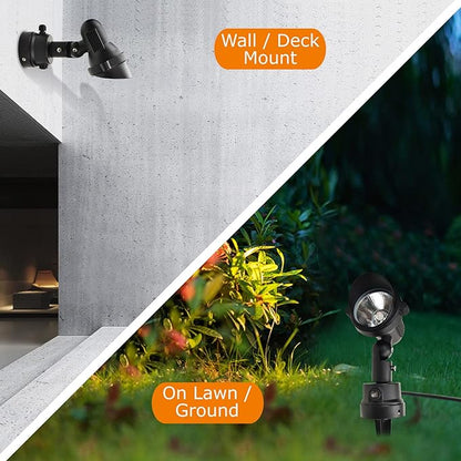 GBS9912 Outdoor LED Spotlight with Photocell Sensor, 120V 12W 5000K Daylight White, Photocell Enabled, 3 FT Cord with Plug in Outdoor Lighting, Black