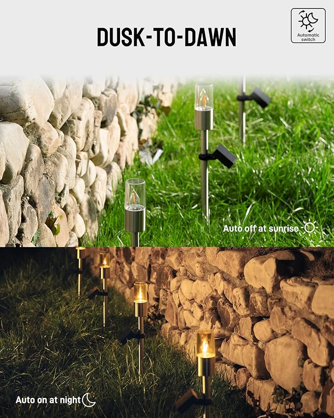 Yoolax Solar Torch Lights Waterproof Dusk to Dawn Pathway Lights 2 Pack Outdoor Auto On/Off Landscape Lights for Garden, Patio, Yard, Driveway (Flickering Flames)