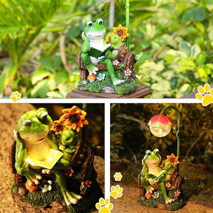 Afirst Solar Garden Statues, Frog Statues Outdoor Resin Figurine with Solar Lights Statue Decorations for Lawn, Patio, Balcony, Yard Ornament, Frog&turtle