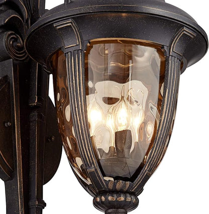 John Timberland Bellagio Outdoor Wall Light Fixture Veranda Bronze Aluminum Double Arm 27 1/2" Champagne Hammered Glass for Exterior House Porch Patio Outside Deck Garage Yard Front Door Home