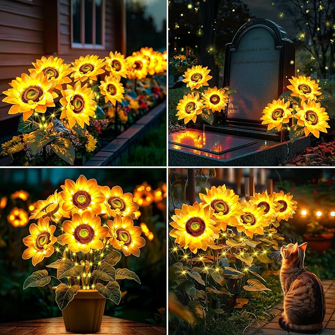 Solar Flowers Outdoor Waterproof: Gifts for Mom Mothers Day - 3 Pack Sunflower with 9 Vivid Large Flowers - 800mAh Battery for 12H Runtime - IP65 Auto On/Off Solar Garden Lights for Patio Yard