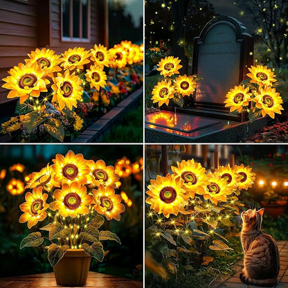 Solar Flowers Outdoor Waterproof: Gifts for Mom Mothers Day - 3 Pack Sunflower with 9 Vivid Large Flowers - 800mAh Battery for 12H Runtime - IP65 Auto On/Off Solar Garden Lights for Patio Yard