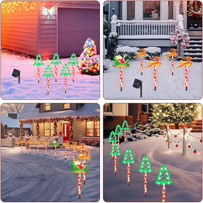 5 Pack Solar Christmas Pathway Lights, Outdoor Solar Christmas Decorations Stake Decorative Lights Xmas Tree with 8 Lighting Modes & IP65 Waterproof, for Garden Yard Patio Lawn Holiday Decor