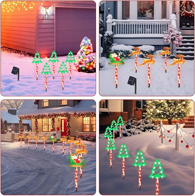 Christmas Pathway Lights Outdoor, 5 Pack Lighted Reindeer Stake Lights with 8 Lighting Modes, IP44 Waterproof Solar LED Christmas Yard Light for Garden Lawn Porch Front Door Patio Holiday Decor