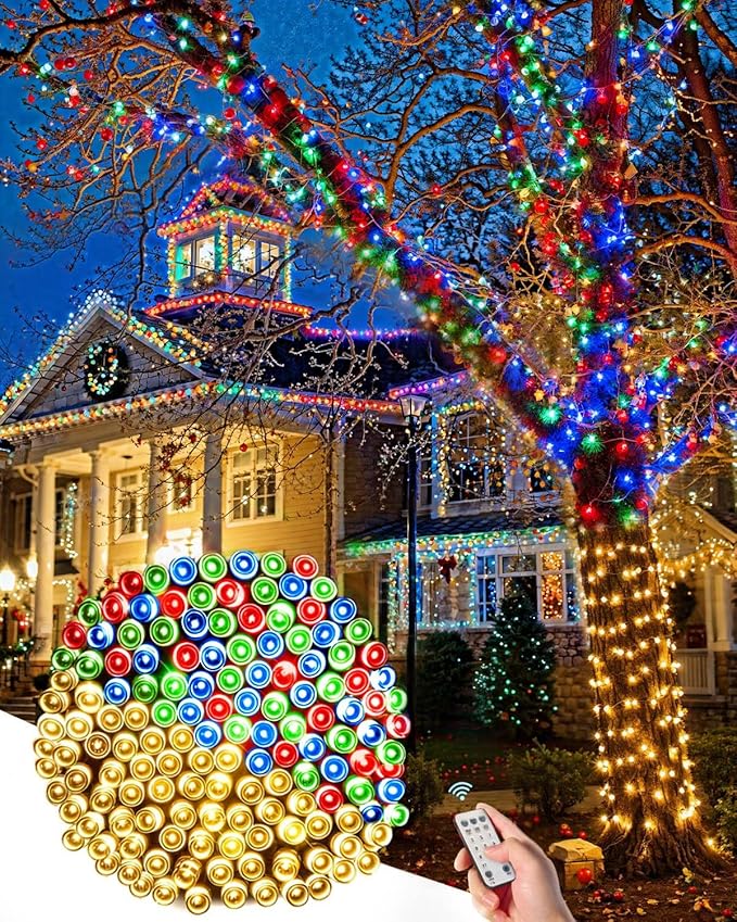 580 LED String Lights, 196FT Indoor Outdoor Fairy Lights, Waterproof Twinkle Christmas Decorations Lights with Remote for Bedroom Outside Tree Garden Halloween Patio Camping Wedding Party Decor