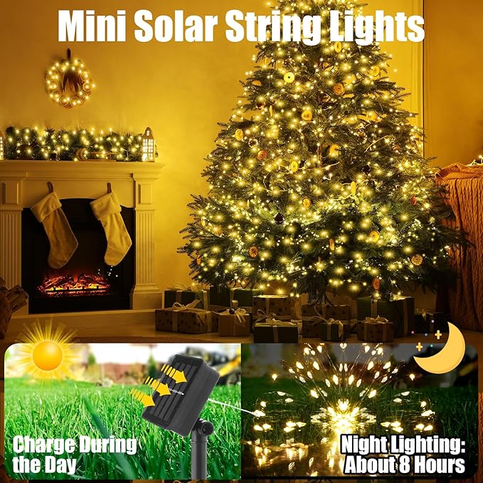 12 Pcs Solar String Lights Solar Mini Teeny Tiny Fairy Firefly Twinkle Light Waterproof 16ft 50 LEDs Garden String | Lumora
