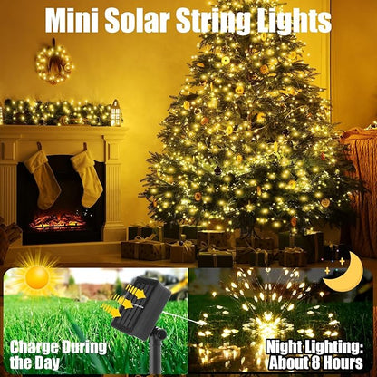 12 Pcs Solar String Lights Solar Mini Teeny Tiny Fairy Firefly Twinkle Light Waterproof 16ft 50 LEDs Garden String for Outdoor Garden Backyard Christmas Decoration(Green Wire)