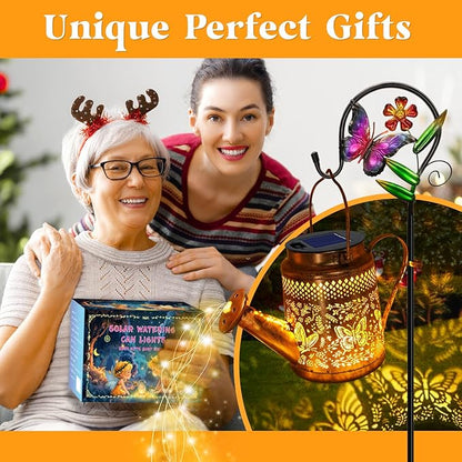 Solar Watering Can Lights, Butterfly Hanging Lantern Solar Lights Outdoor, Waterproof Garden Decor Outside Patio Yard Pathway Backyard, Gardening Gifts for Mom Grandma Women Birthday Mother's Day