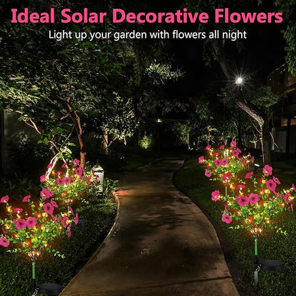 2 Pack Solar Stake Lights Outdoor Decor Waterproof Mums Artificial Flowers Solar Lights for Outdoor Garden Yard Pathway Decor (Rose Red,Violet)