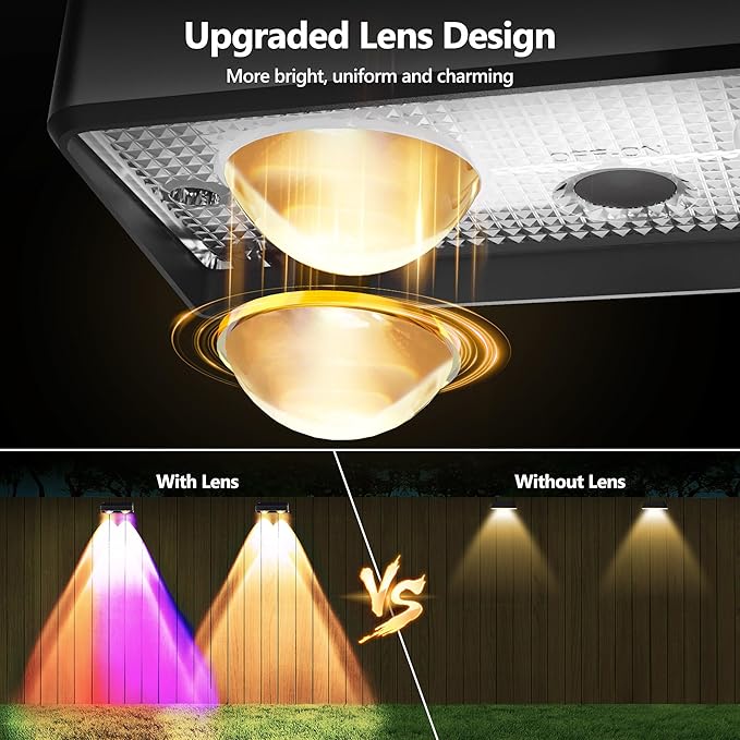 ODEETRONIC Color Changing Solar Fence Lights - 8 Pack 9 Color Outdoor Patio Lights with 11 Mode, RGB + Warm & Cool | Lumora