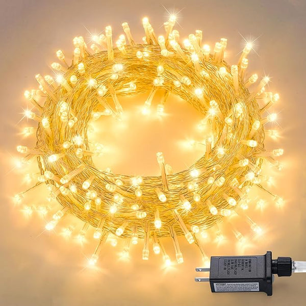 JMEXSUSS 150 LED Christmas Lights Indoor Plug in, Connectable Warm White Christmas Lights for Bedroom, 59ft 8 Modes | Lumora