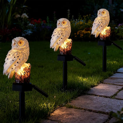 2 Pack Solar Powered Owl LED Garden Lights - Waterproof Resin Decor Stake, Owl Decor Outdoor Garden Patio Lawn Yard Pathway Decoration - White