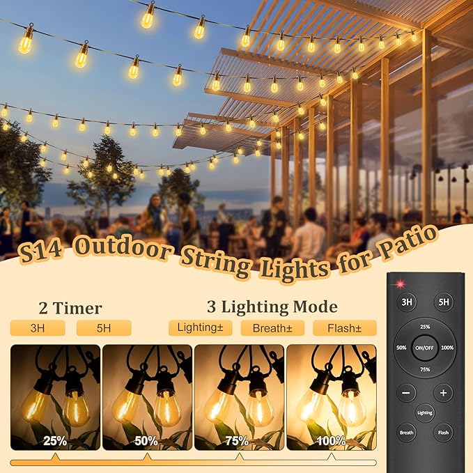 150FT Dimmable Outdoor Patio Lights - Remote Control LED String Lights with 43+2 IP65 Waterproof Shatterproof | Lumora