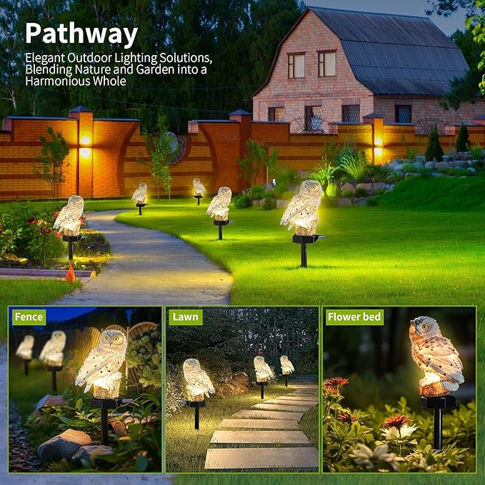 Owl Figure Solar LED Lights, Resin Garden Waterproof owl Figurine with Stake for Outdoor Yard Pathway. (White) | Lumora