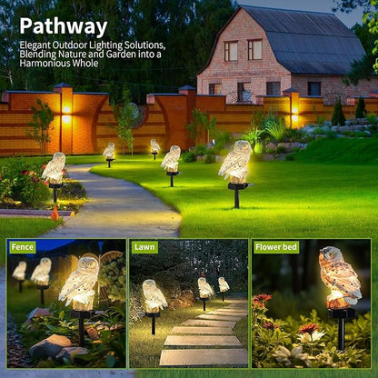 Owl Figure Solar LED Lights, (2 Pack) Resin Garden Waterproof owl Figurine with Stake for Outdoor Yard Pathway. (Brown&White)