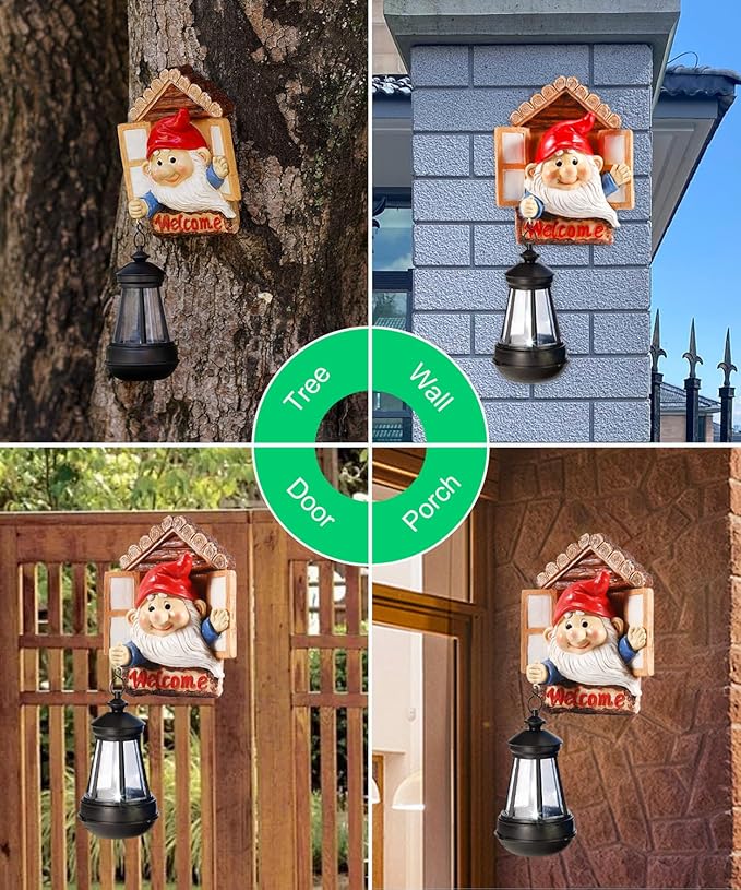 Gnome Tree Hugger with Solar Lantern - 10.6 Inch Resin Gnome Statue for Outdoor Garden Decor, Ideal Gnome Gifts and | Lumora