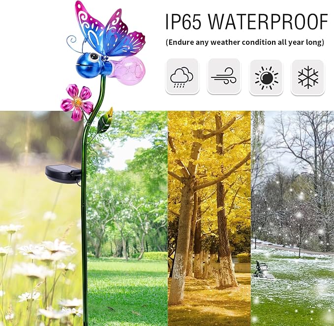 Afirst Decorative Solar Lights Outdoor Solar Butterfly Stake Lights Metal Decorative Garden Lights Outdoor Waterproof Stakes for Pathway Yard Lawn Decoration Mothers Day Mom Gifts