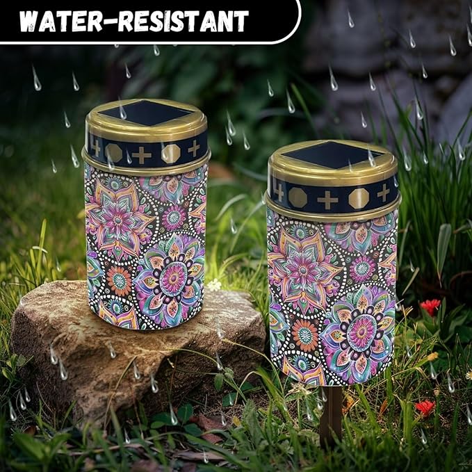 Flower Print Solar Outdoor Lights Waterproof Dustproof Garden Solar Lights Hundreds of Cemetery Decorative Memorial Lights for Ritual Religiou Activity Cemetery Decoration