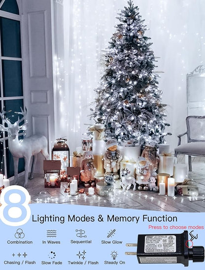 33FT 100 LEDs String Lights Waterproof Fairy Lights 8 Modes with Memory 30V Power Supply for Home, Garden, Wedding, Party, Christmas Decoration Indoor Outdoor (Cool White)