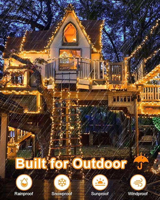552FT 1400LED Warm White Christmas Lights Outdoor, Extra Long Outdoor String Lights Waterproof, Timer & Memory, 8 Modes Dimmable Plug in Fairy for Outside Tree Wedding Patry