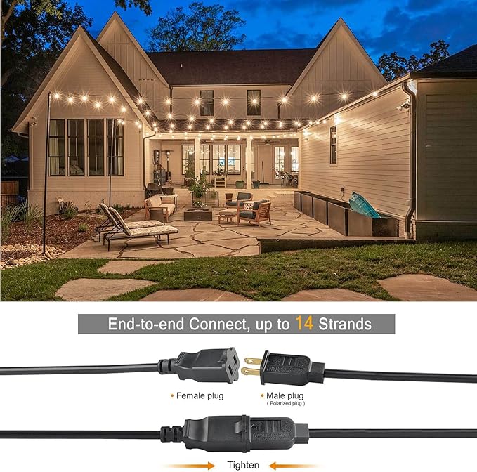 LED Outdoor String Lights for Outside 150FT G40 Patio String Lights Connectable Waterproof with 80 Shatterproof Bulbs(5 Extra), E12 Hanging Bistro Lights for Backyard Pergola Gazebo Lights