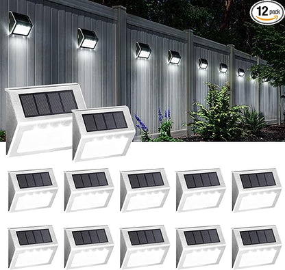 SOLPEX Solar Fence Lights, 12 Pack Solar Powered Deck Lights Outdoor Waterproof,4 LEDs Solar Step Lighting for Stair Stairway Patio Porch Pathway Walkway Garden (Cold White)